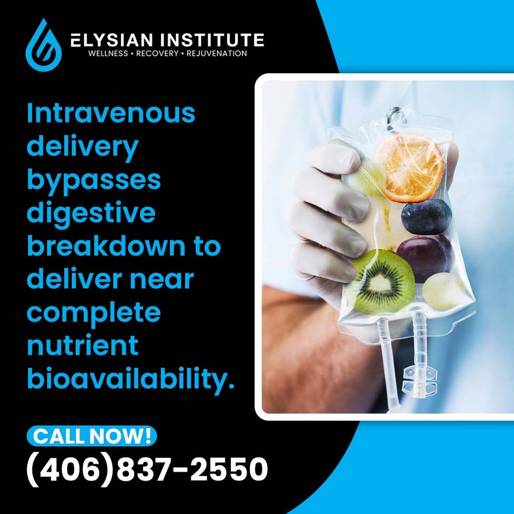 A gloved medical practitioner holding an IV infusion bag filled with fresh fruit slices representing complete nutrient bioavailability.